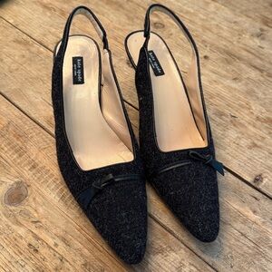 Kate Spade Charcoal Black Slingback Kitten Heels